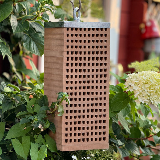 Bienenhotel Holz mit 200 Löchern mit Aufhängung und Zinkdach