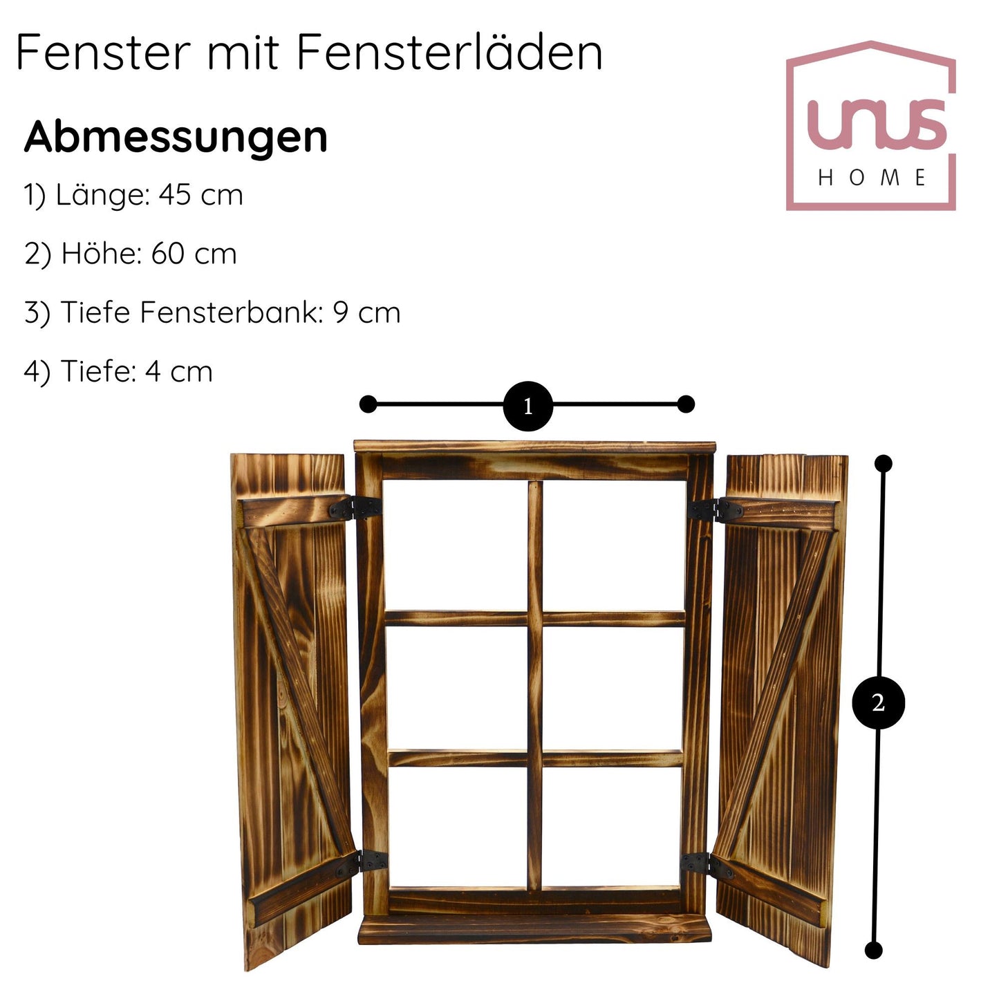Fenster mit Sprossen mit Fensterläden Holz geflammt