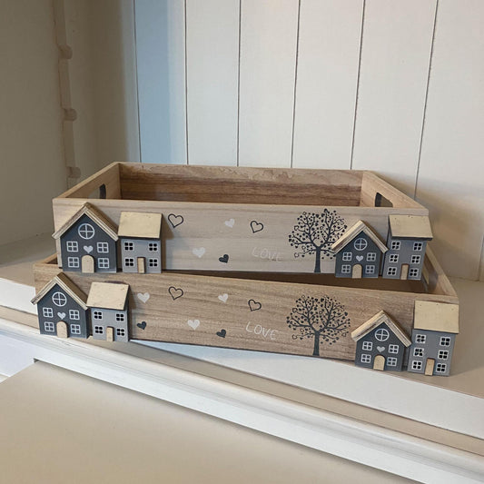 Deko-Tablett Holz 2er Set white-washed