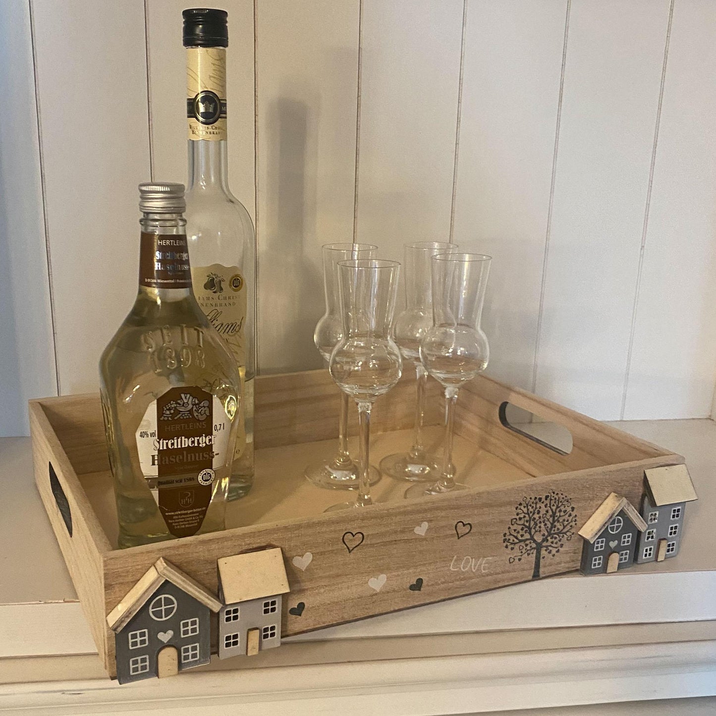 Deko-Tablett Holz 2er Set white-washed