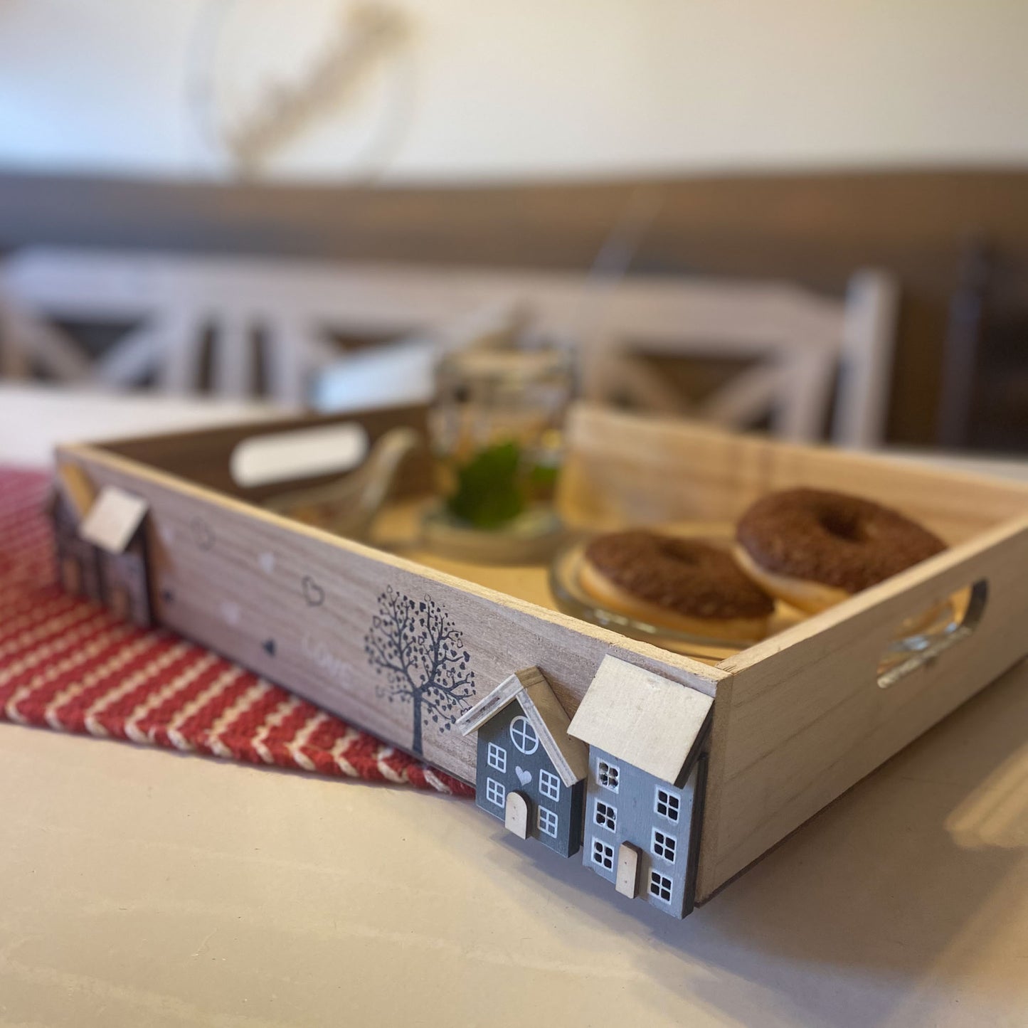 Deko-Tablett Holz 2er Set white-washed