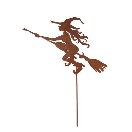 Gartenstecker Hexe auf fliegenden Besen