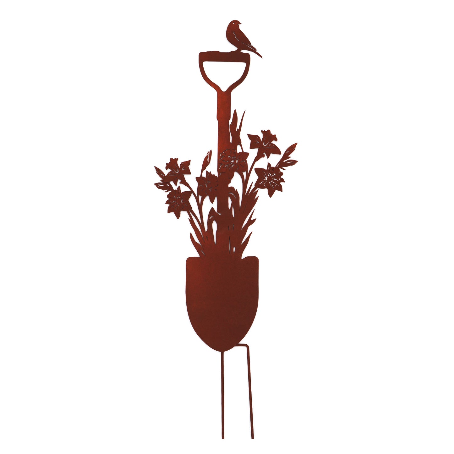 Gartenstecker Spaten mit Blumen und Vogel