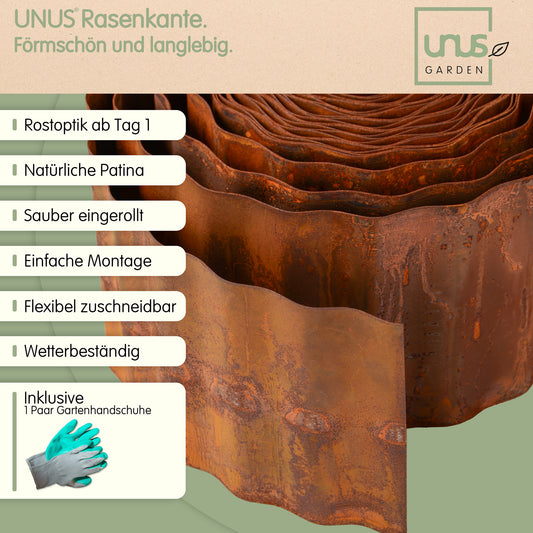 Rasenkante aus Cortenstahl mit Wellen