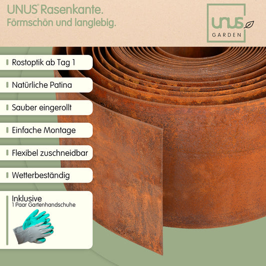 Rasenkante aus Cortenstahl in verschiedenen Größen