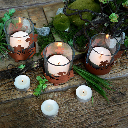 Windlicht "Fee mit Vogel" in Rostoptik 3er Set
