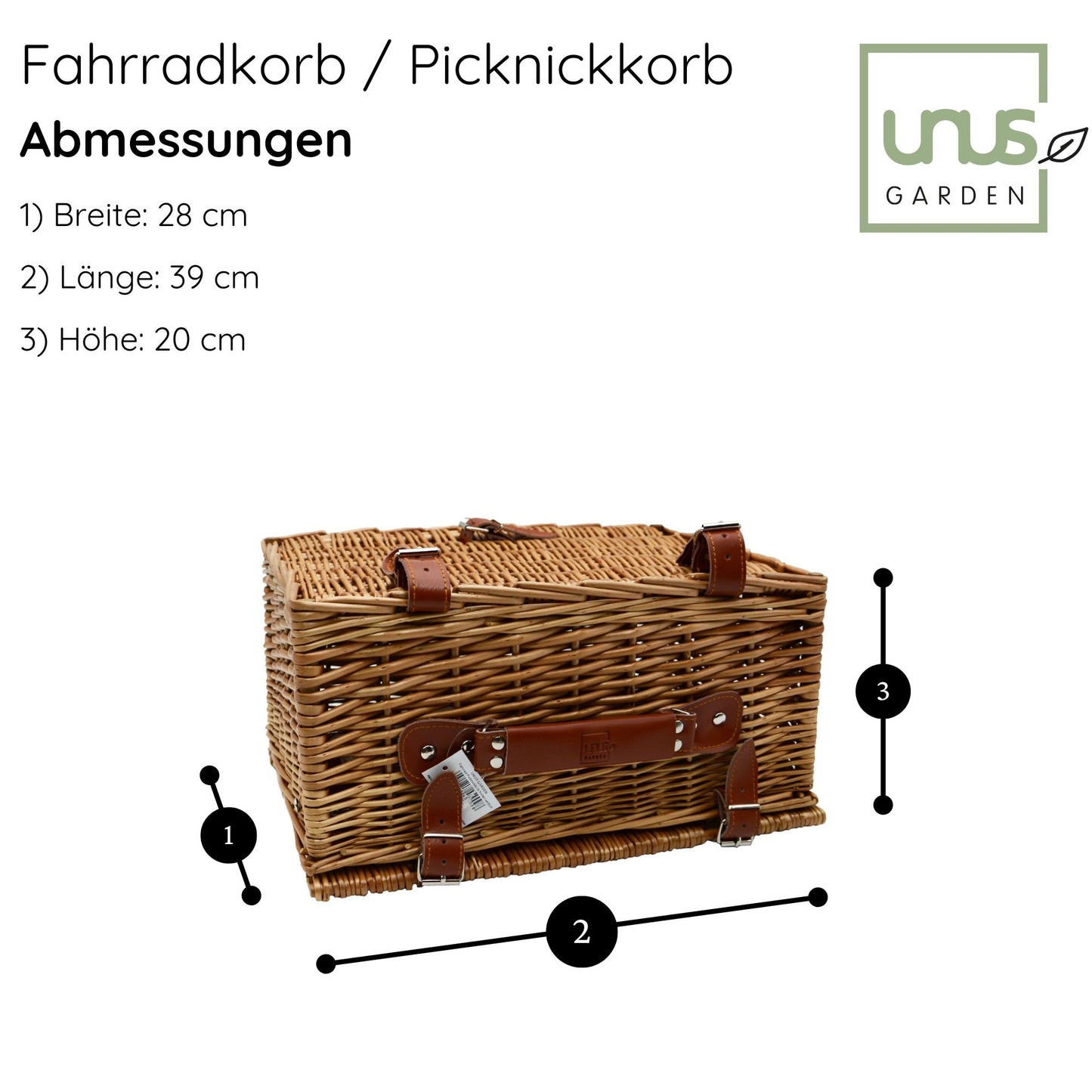 Fahrradkorb / Picknickkorb aus Weide eckig für 2 Personen