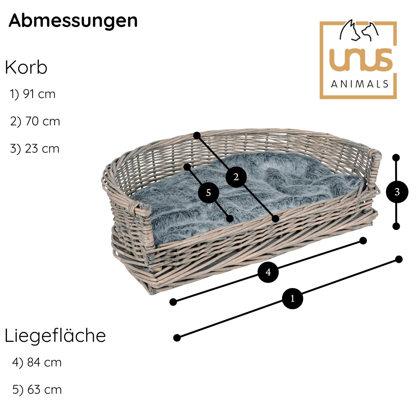 Haustierkorb grau/weiß washed mit grauem Kissen S - XL
