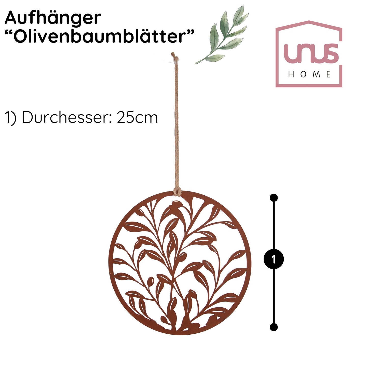 Metall-Aufhänger mit Olivenblätterornament 25cm