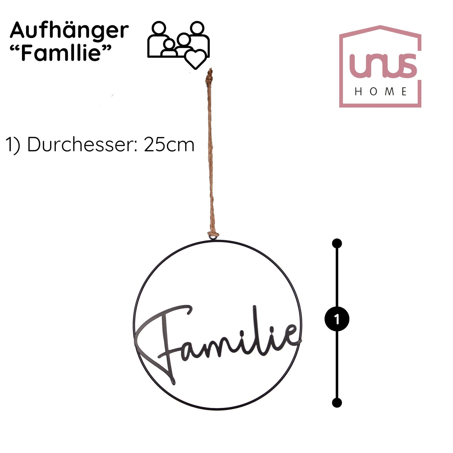 Metall-Aufhänger mit Schriftzug Familie 25cm