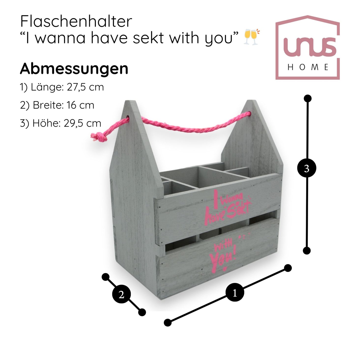 Flaschenträger pink "I wanna have Sekt with you" Holz