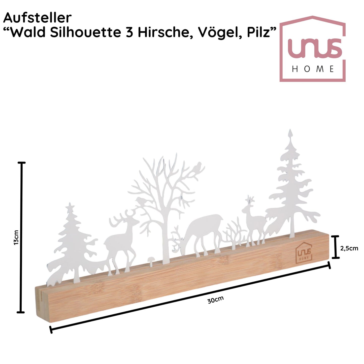 Aufsteller Wald mit 3 Hirschen, Vögeln und Pilz Silhouette