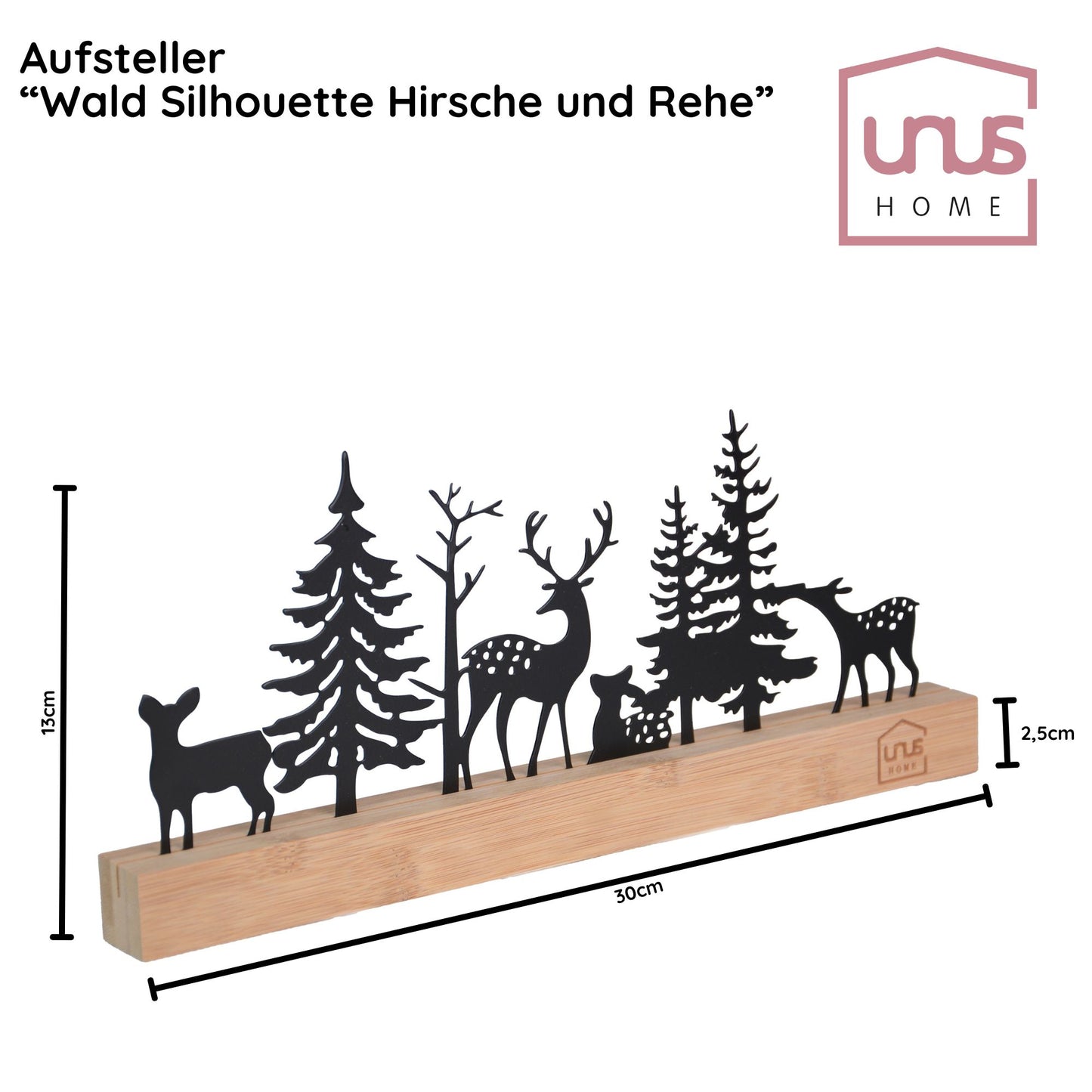 Aufsteller Wald mit Hirschen und Rehen Silhouette Weiß