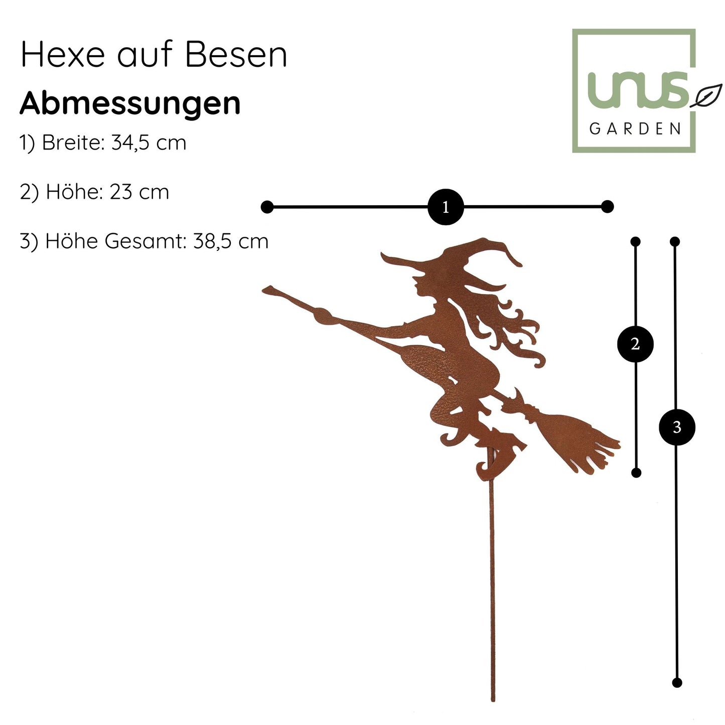 Gartenstecker Hexe auf fliegenden Besen