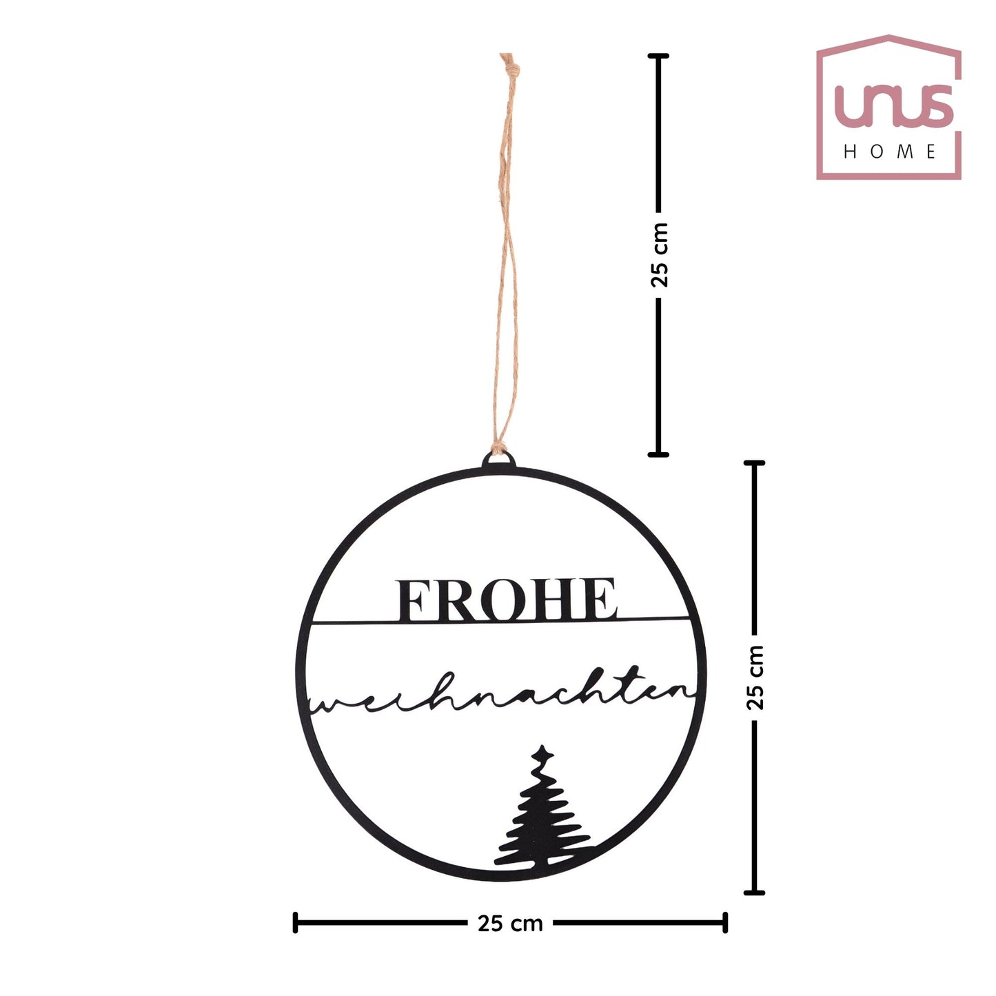 Aufhänger "Frohe Weihnachten" mit Tannenbäumen in schwarz