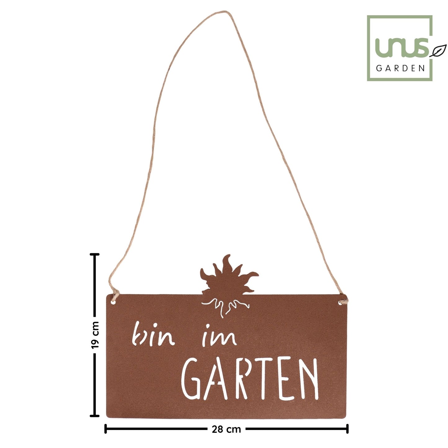 Aufhänger Gartenschild "bin im Garten" Rost