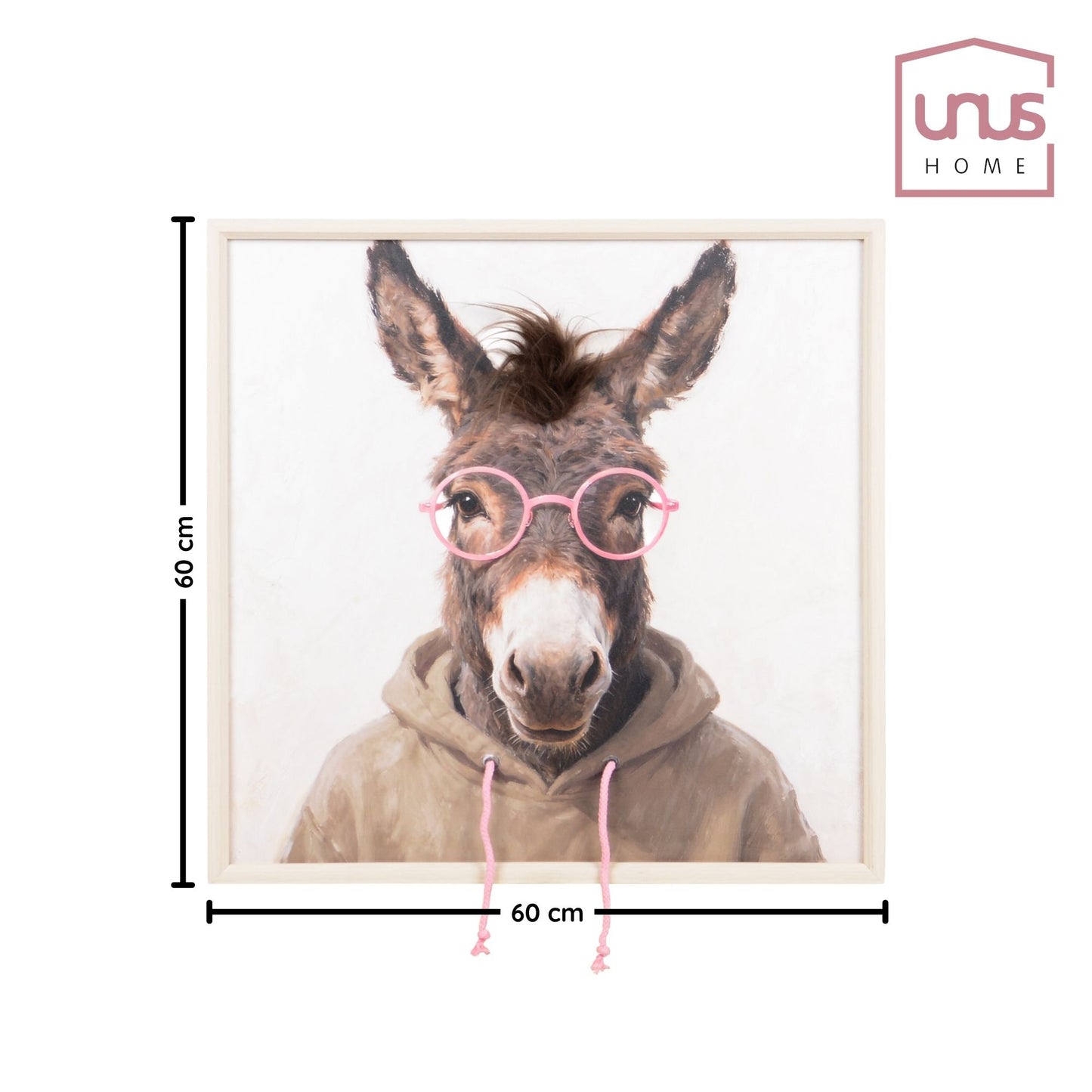Wall Art 3D Hairfusion Esel mit Hoodie und Brille in pink 60x60