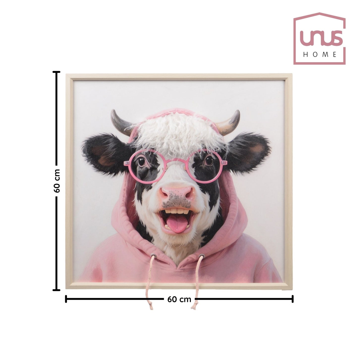 Wall Art 3D Hairfusion Kuh mit Hoodie und Brille in pink 60x60