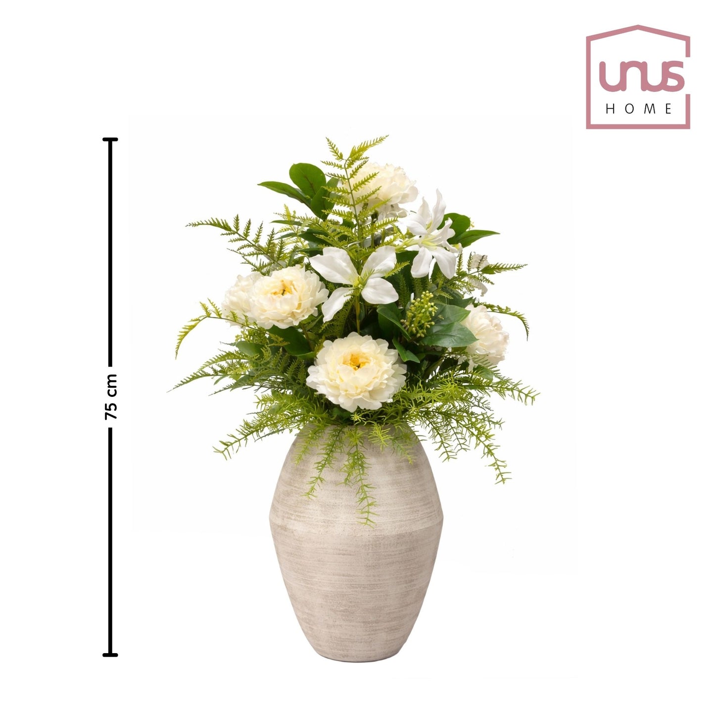 Kunstblume Kunstfplanze Pfingstrosen Lilien Farn mit Vase 84 cm