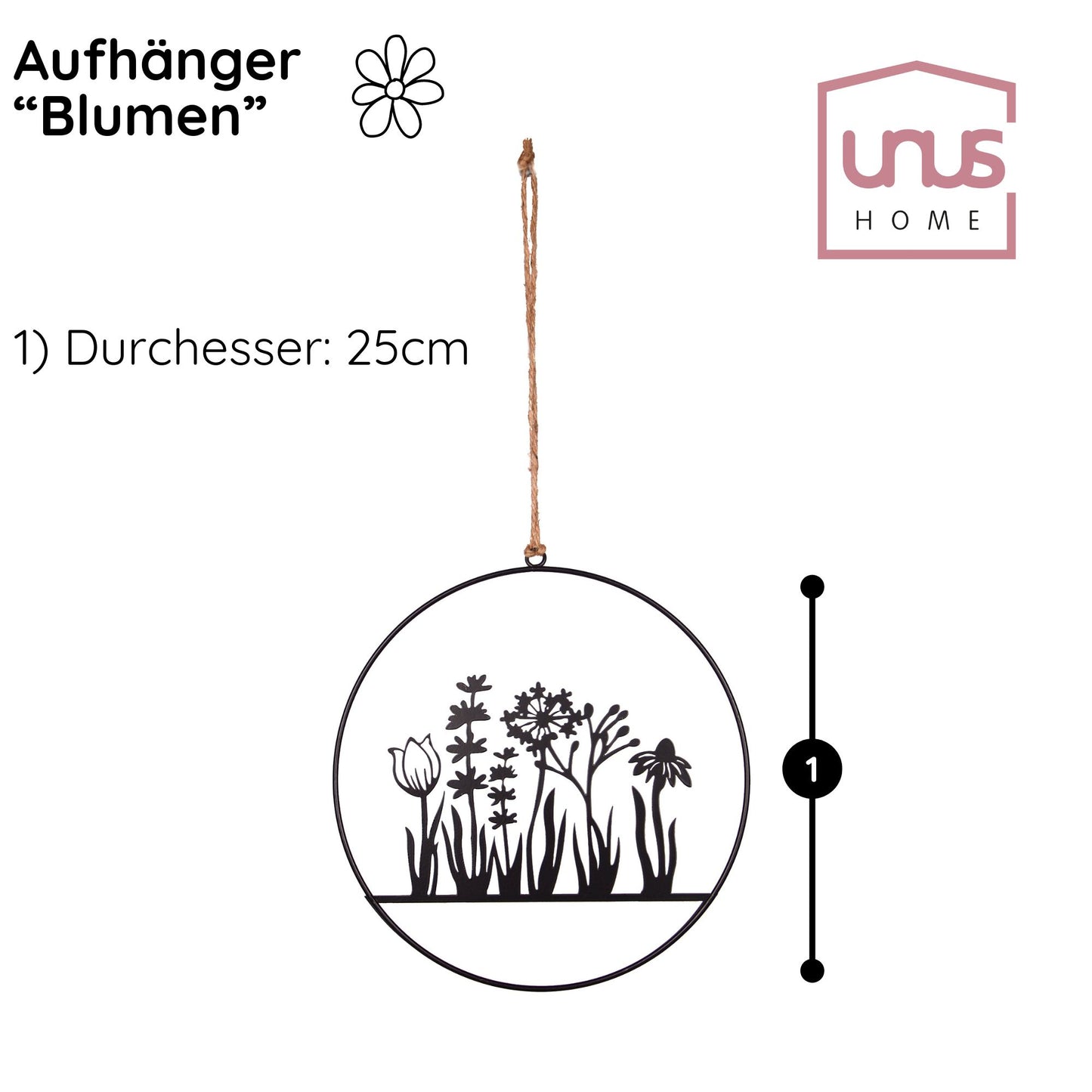 Metall-Aufhänger mit Blumenornament 25cm