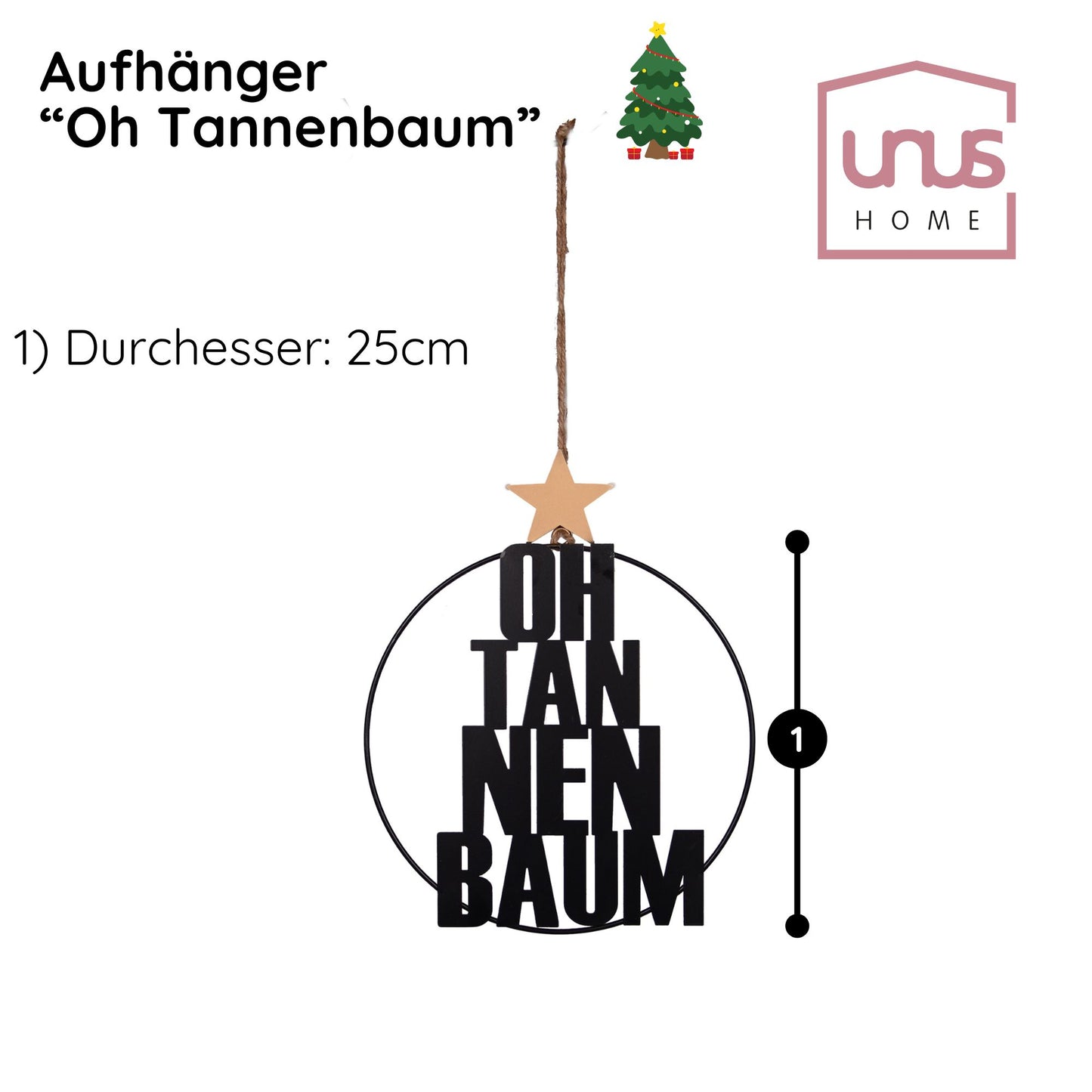 Metall-Aufhänger mit Schriftzug OH Tannenbaum 25cm