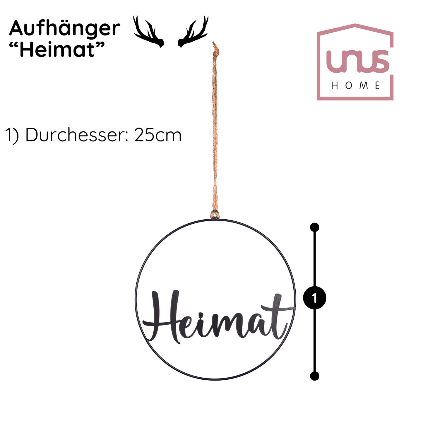 Metall-Aufhänger mit Schriftzug Heimat 25cm
