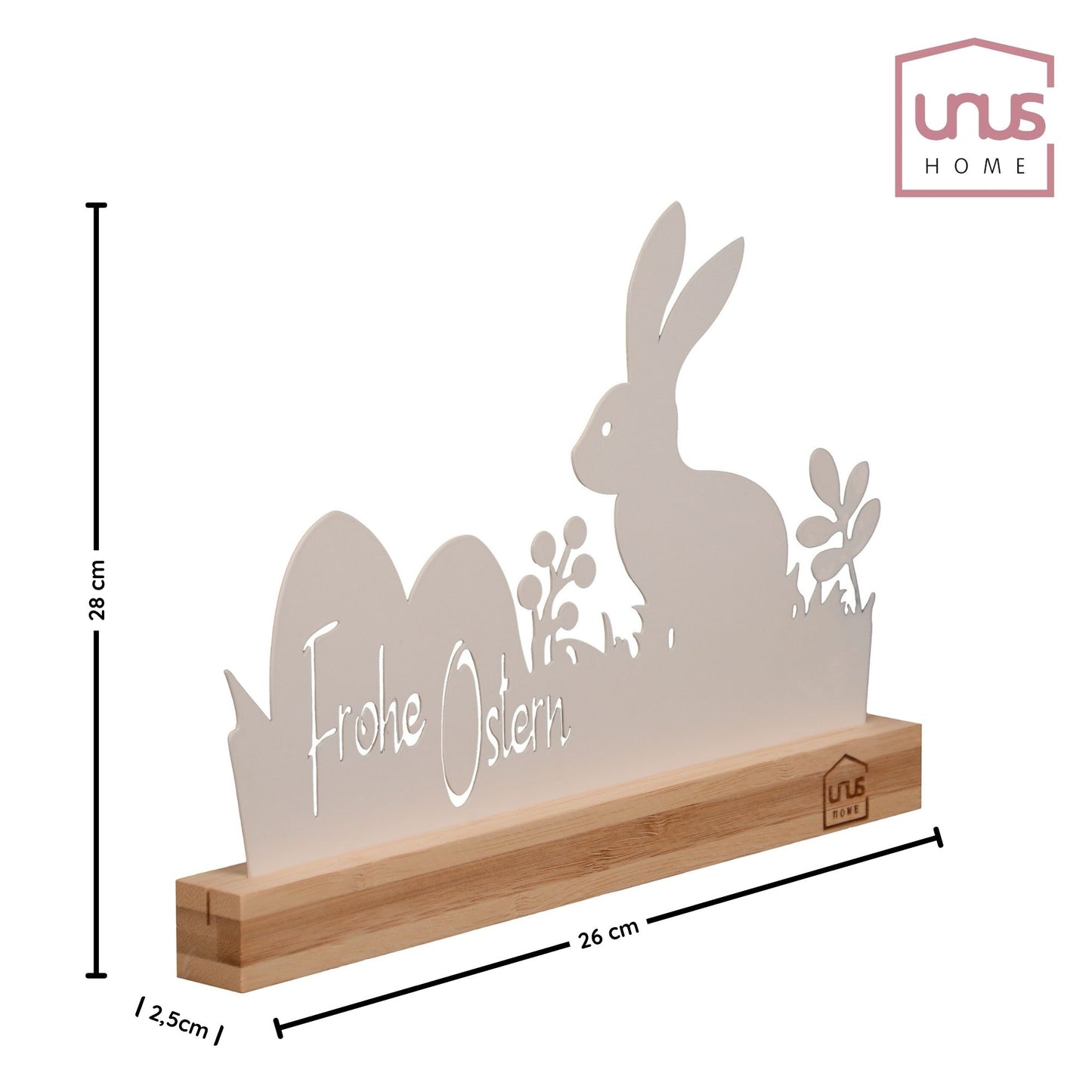 Aufsteller Frohe Ostern mit Hase weiß