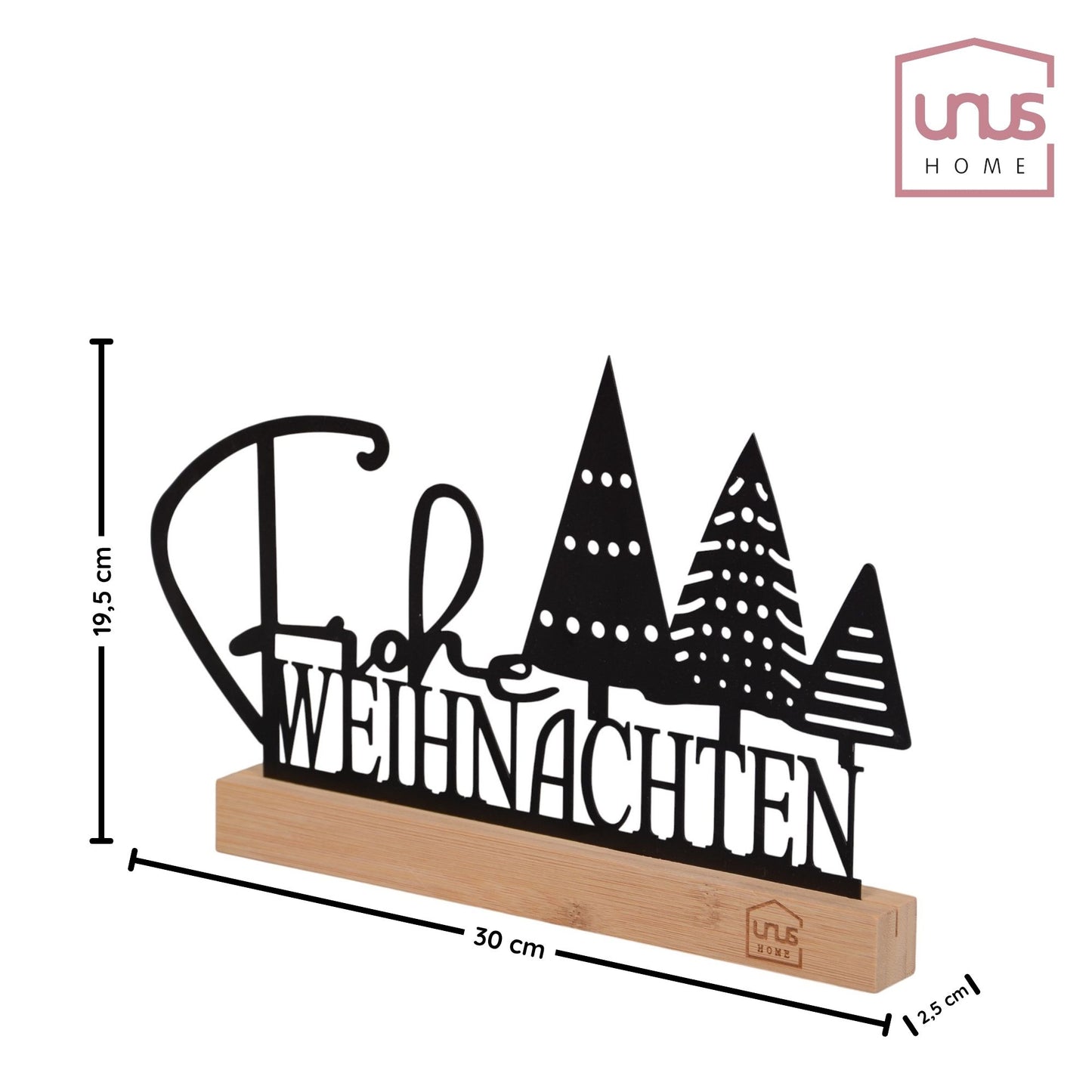 Aufsteller "Frohe Weihnachten" mit Tannenbäumen