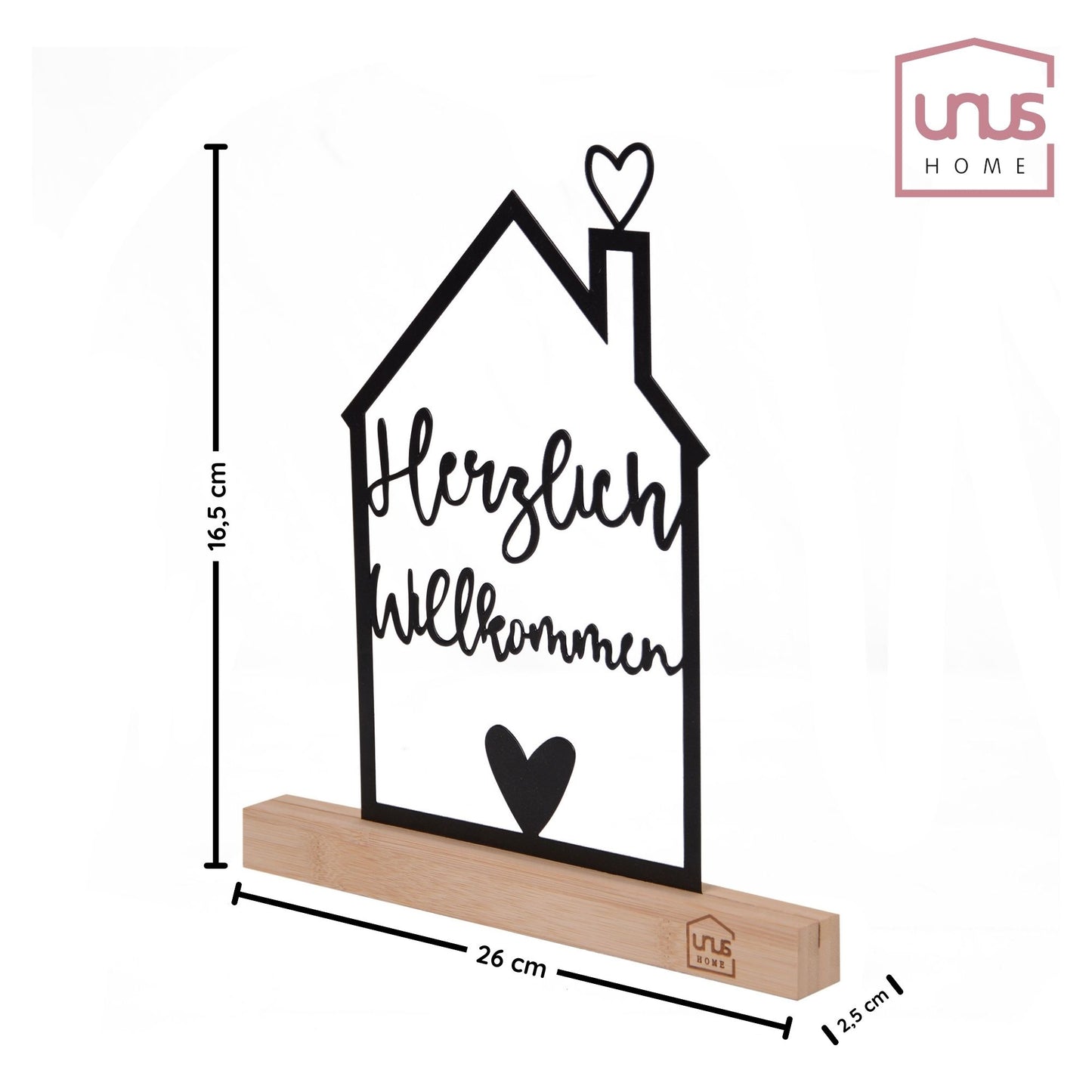 Aufsteller "Herzlich Willkommen" mit Unus Logo in weiß oder schwarz