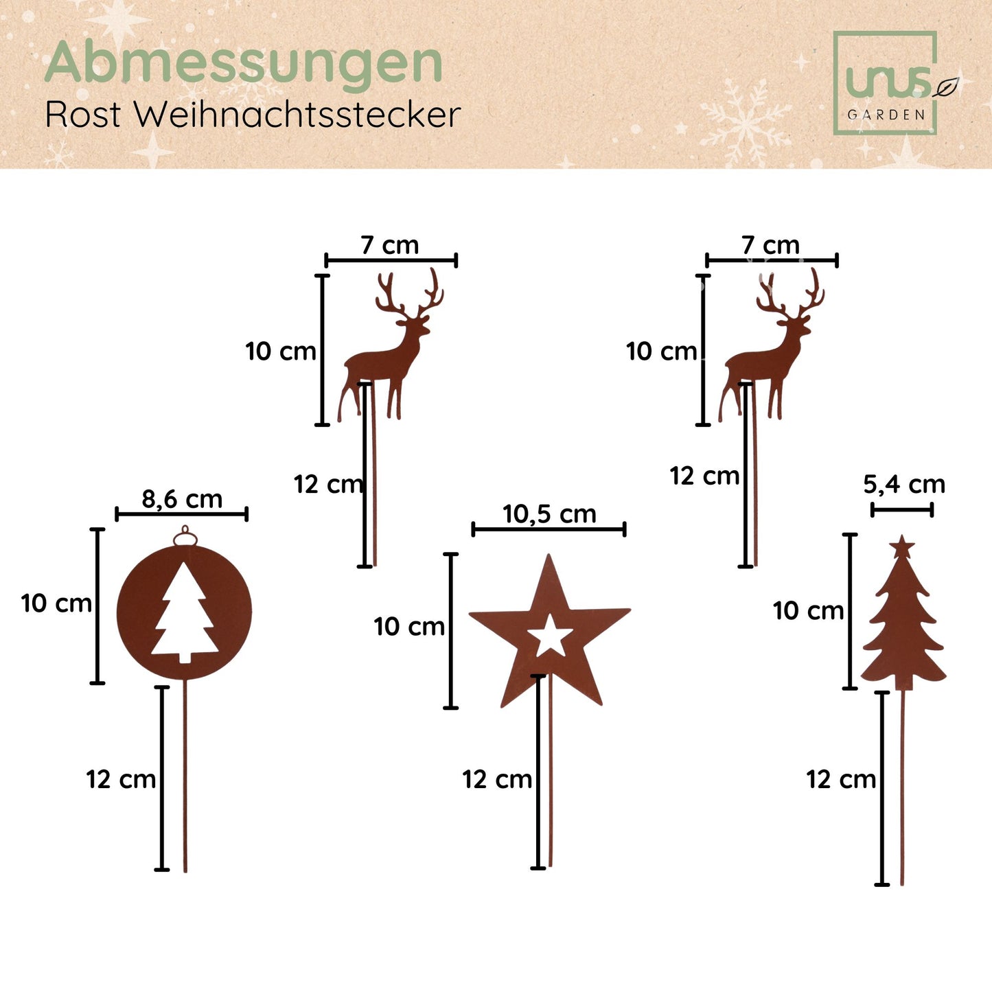 Gartenstecker Weihnachtsstecker 5er Set Rostdesign