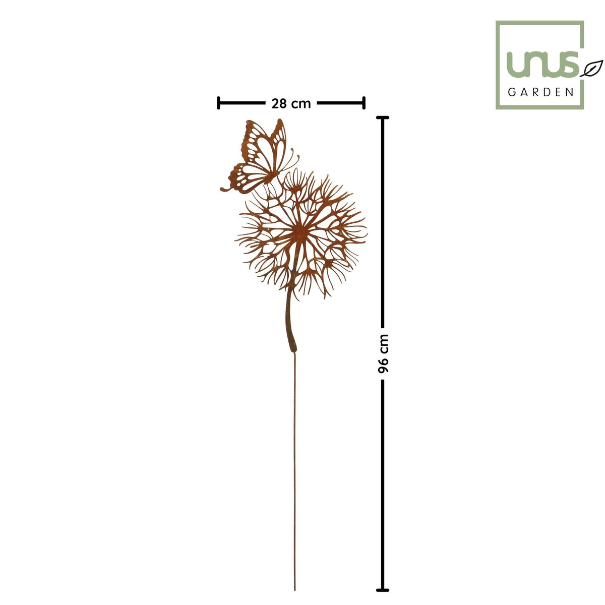 Gartenstecker Pusteblume mit Schmetterling in rost