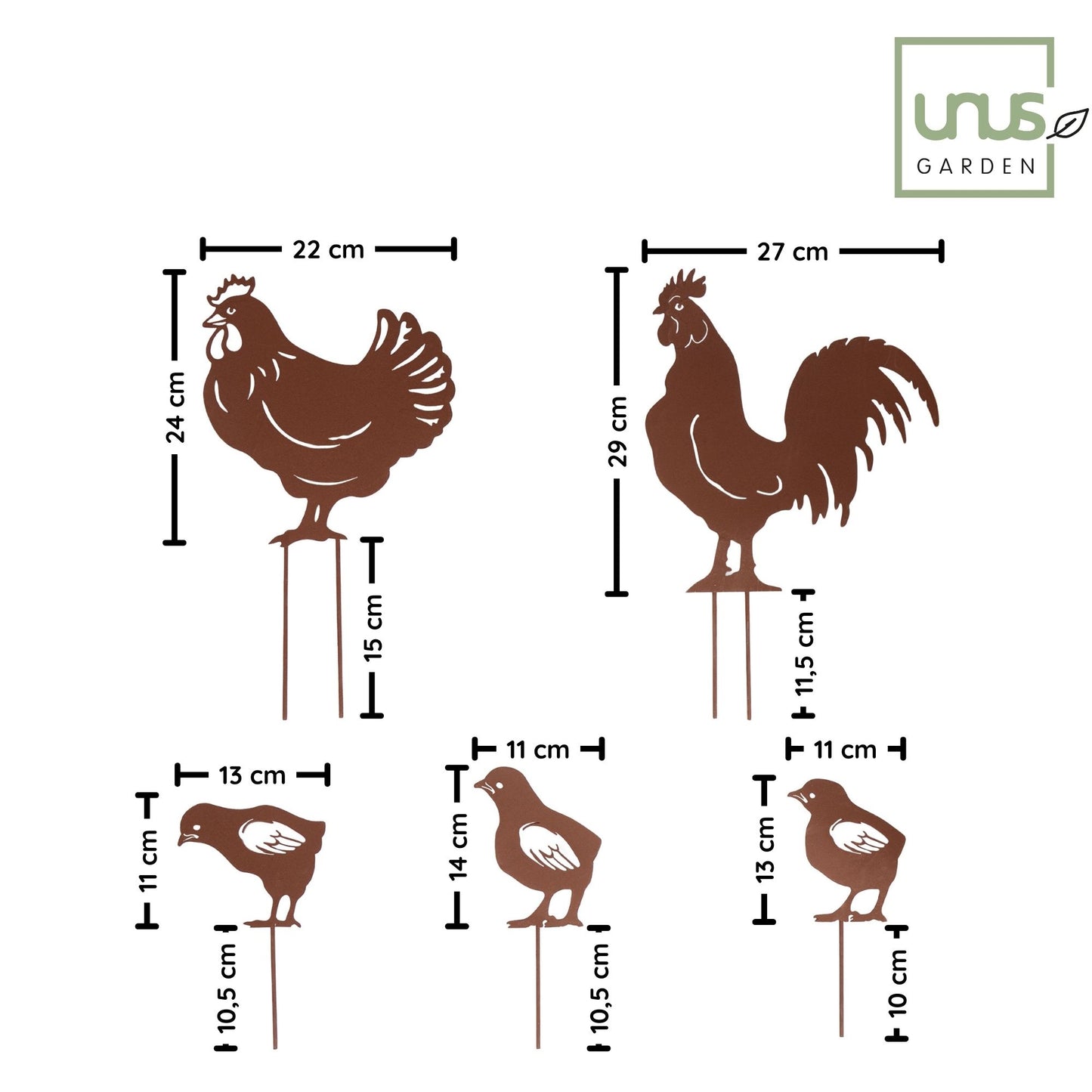 Gartenstecker Rost Hühnerfamilie 5er Set