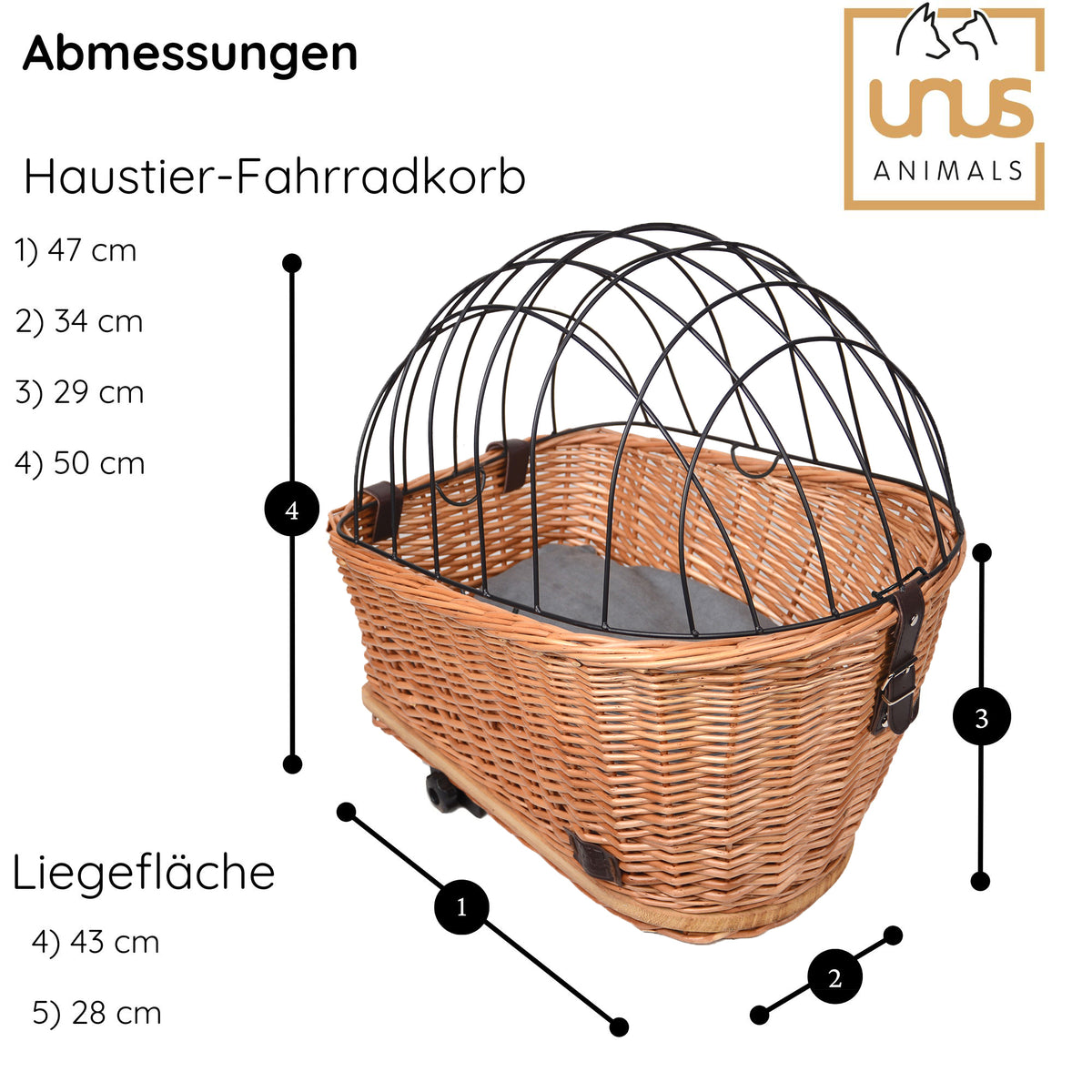 Hundefahrradkorb aus Weide für den Gepäckträger