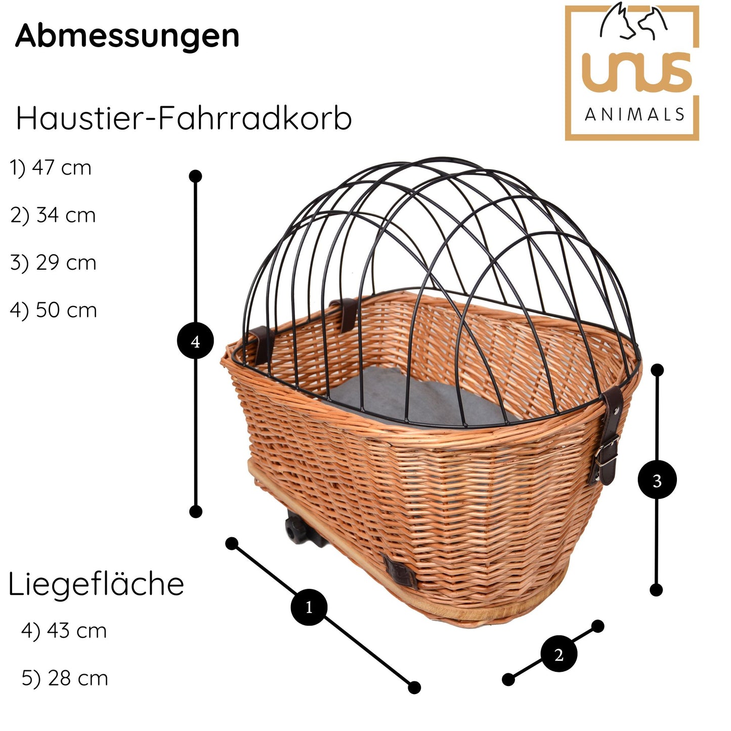 Fahrradkorb Weide Haustier für hinten oval mit Gitter