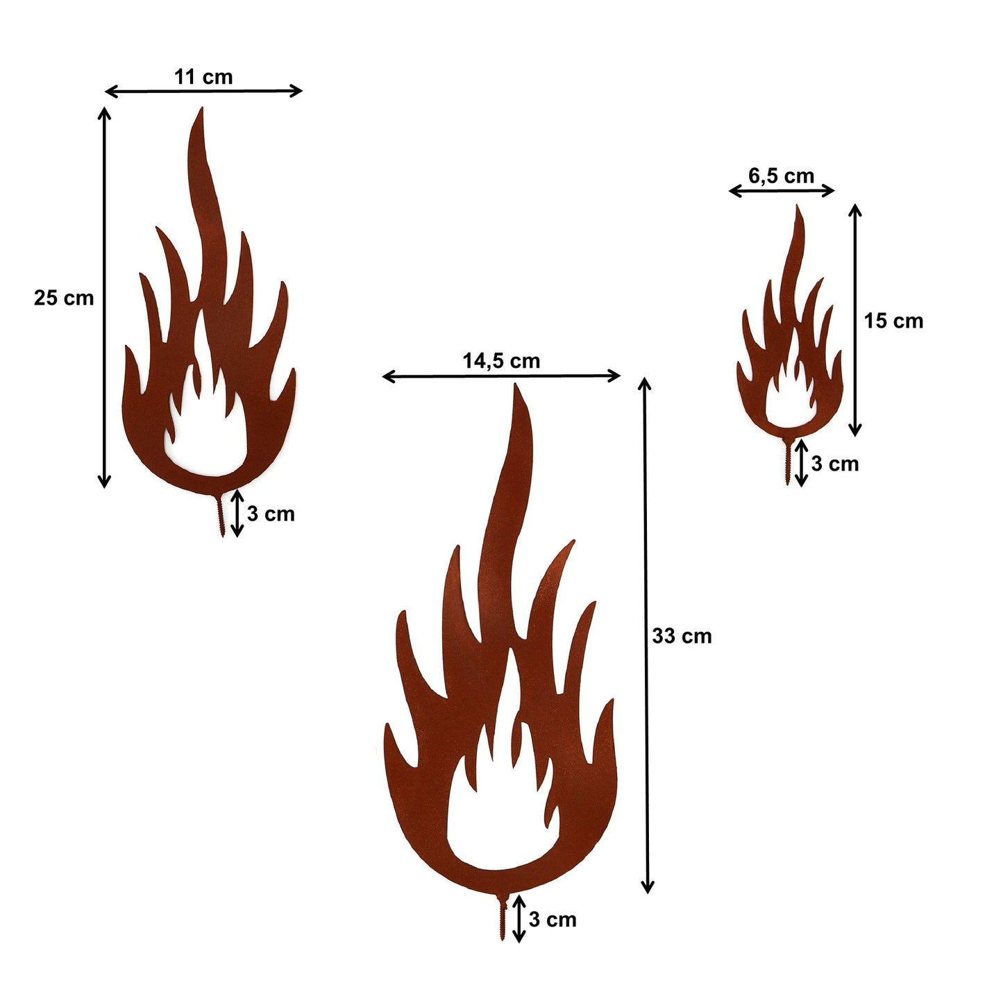 Gartenstecker Rost Flammen zum Schrauben 3er Set