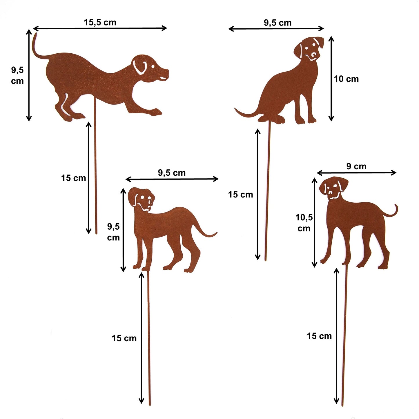 Gartenstecker Rost Hunde 4er Set