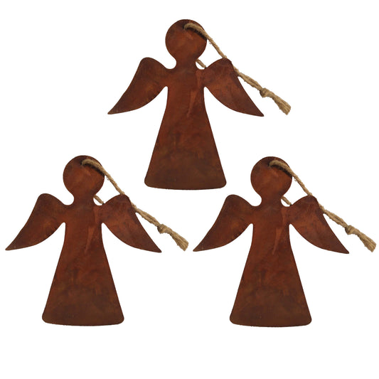 Deko Engel Rost zum Aufhängen mit Jutekordel 3er Set
