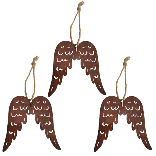 Deko Flügel Rost z Aufhängen m Jutekordel 3er Set