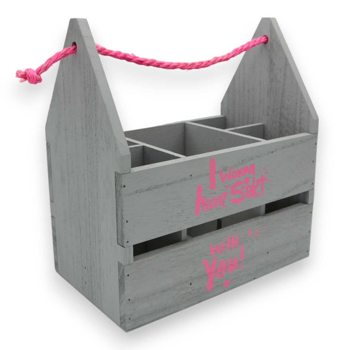 Flaschenträger pink "I wanna have Sekt with you" Holz