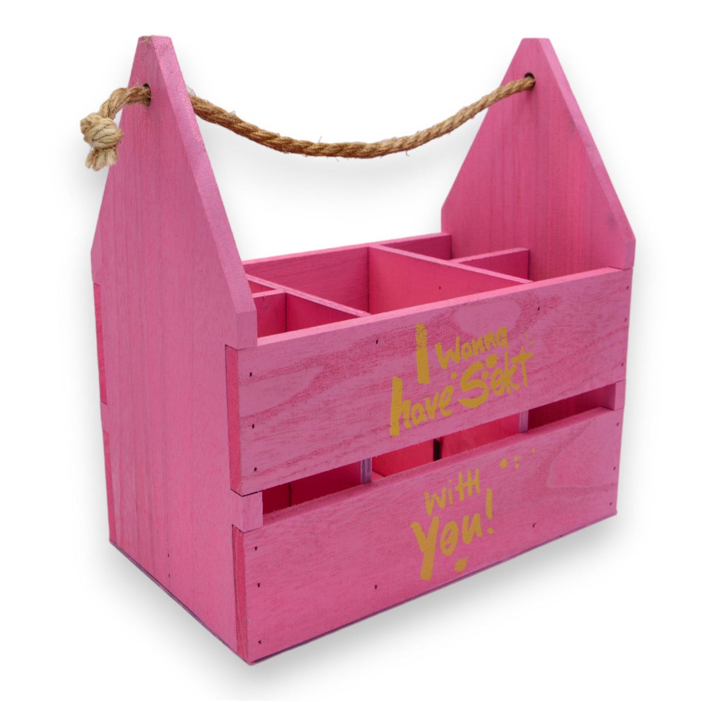 Flaschenträger pink "I wanna have Sekt with you" Holz