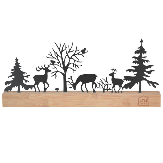 Aufsteller Wald mit 3 Hirschen, Vögeln und Pilz Silhouette