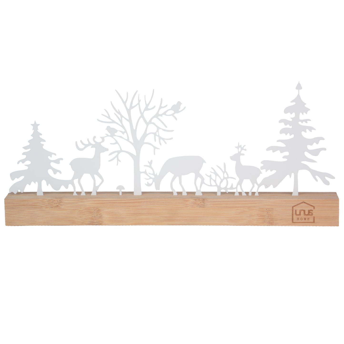 Aufsteller Wald mit 3 Hirschen, Vögeln und Pilz Silhouette
