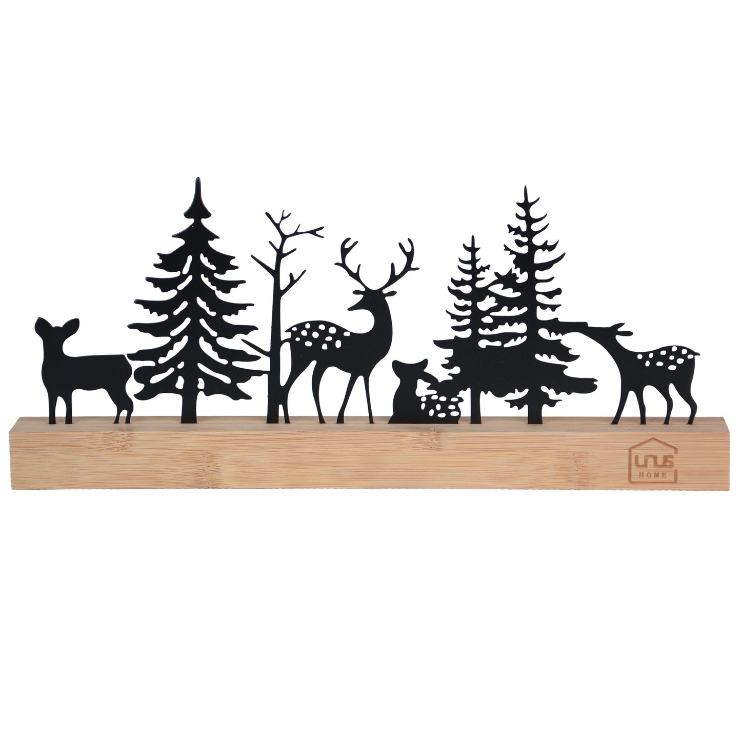Aufsteller Wald mit Hirschen und Rehen Silhouette Weiß
