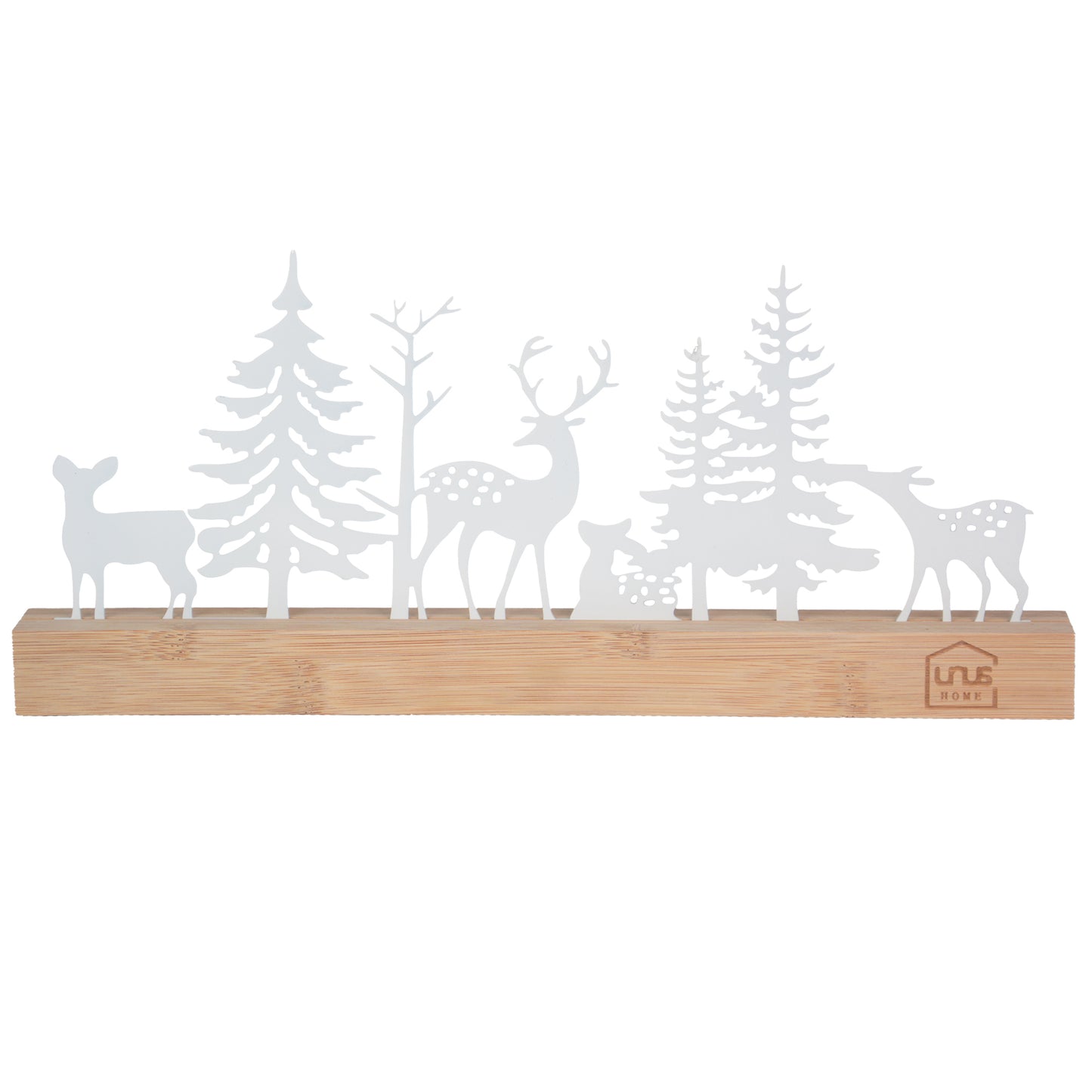 Aufsteller Wald mit Hirschen und Rehen Silhouette Weiß