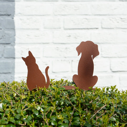 Gartenstecker Rost Hund und Katze 2er Set