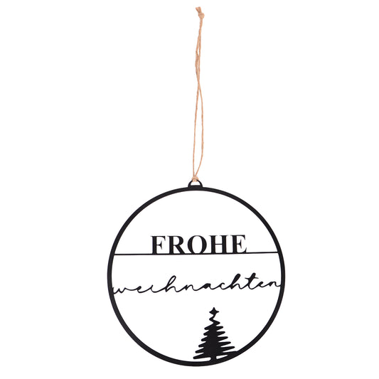 Aufhänger "Frohe Weihnachten" mit Tannenbäumen in schwarz