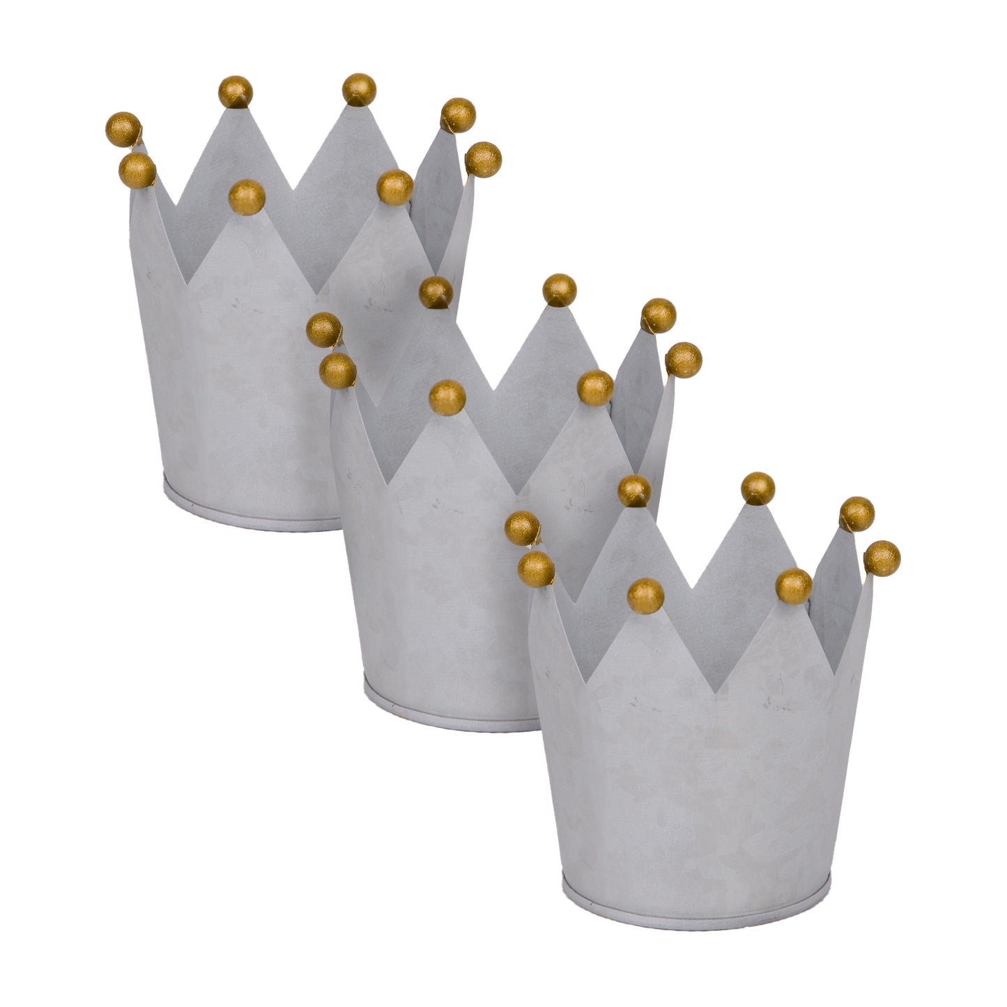Krone Zink mit goldenen Kugeln - 3er Set, Rostoptik