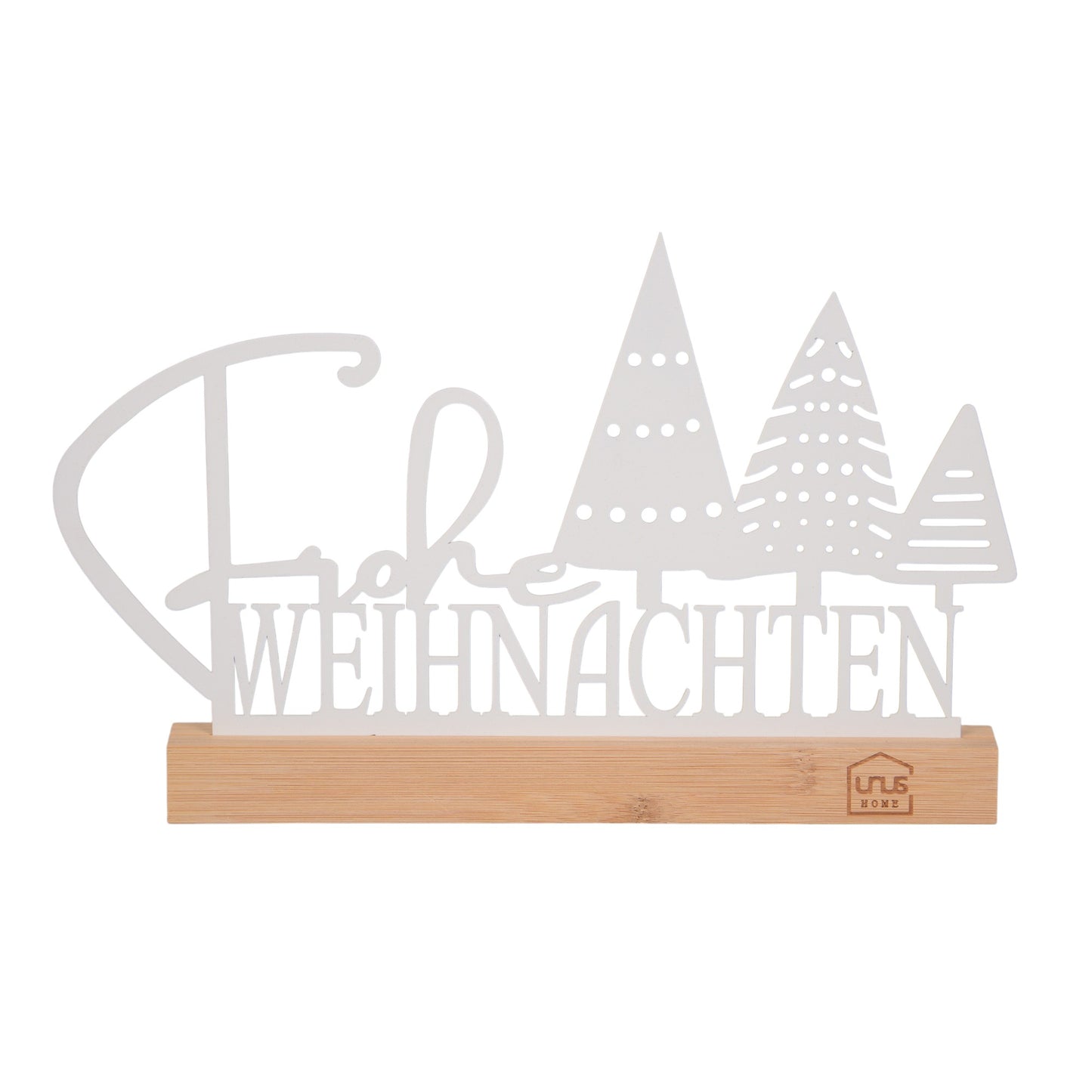 Aufsteller "Frohe Weihnachten" mit Tannenbäumen