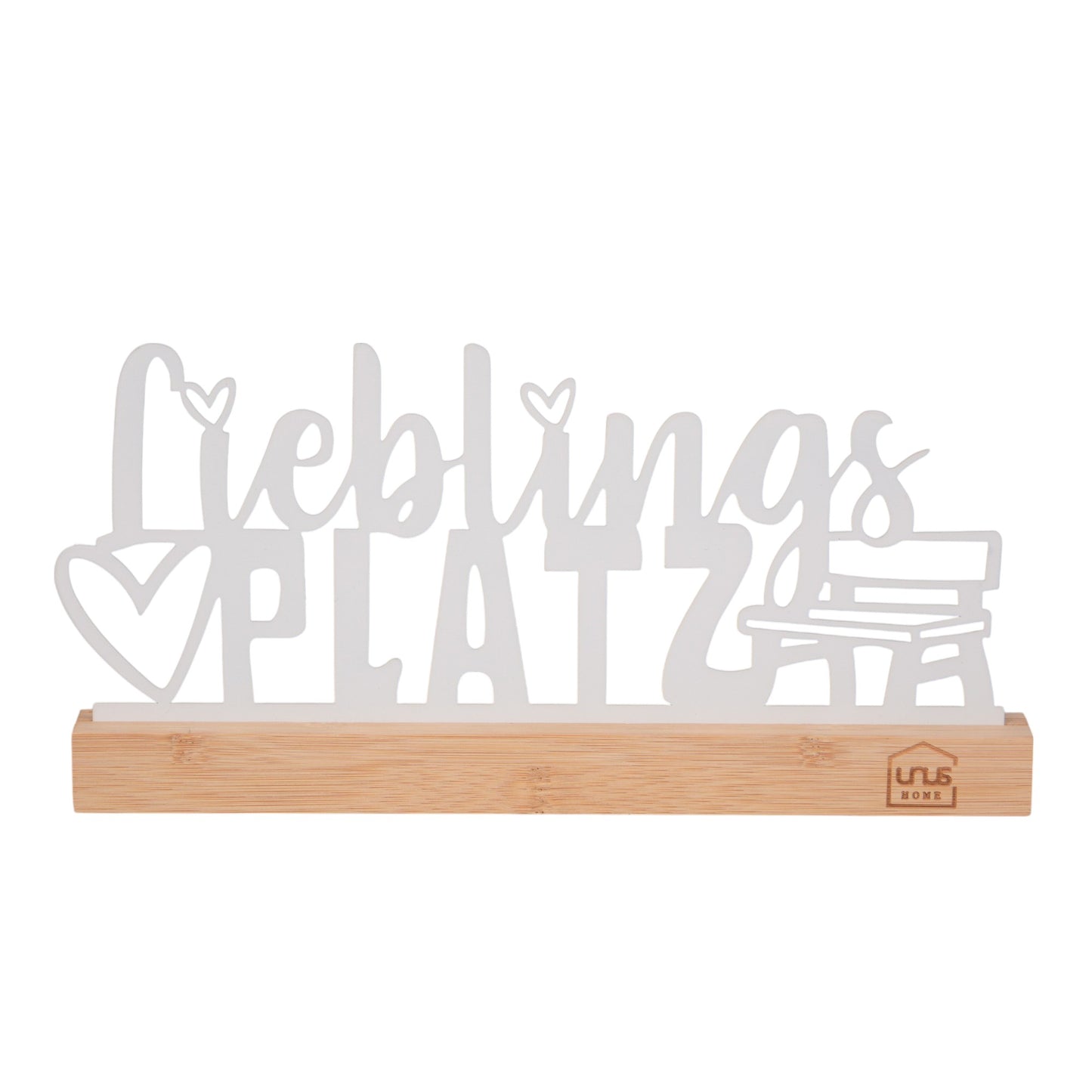 Aufsteller "Lieblings Platz" mit Herz- und Bankmotiv