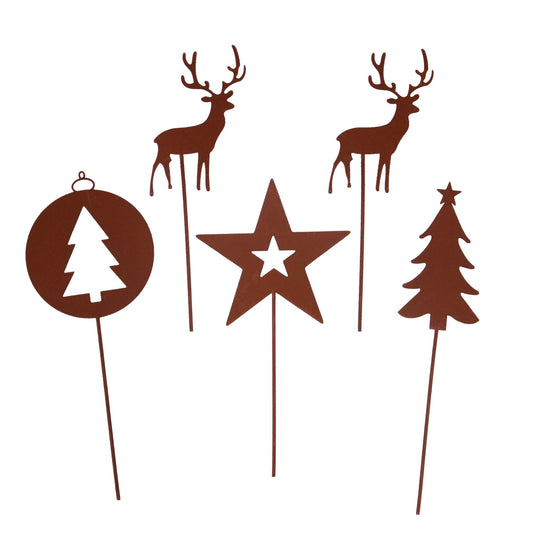 Gartenstecker Weihnachtsstecker 5er Set Rostdesign